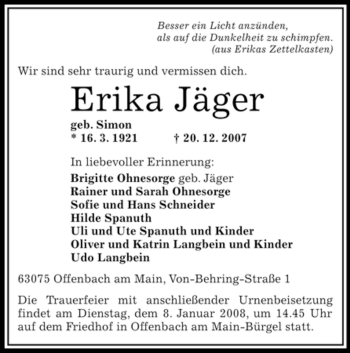 Traueranzeigen Von Erika J Ger Trauer Op Online De