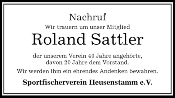 Traueranzeigen Von Roland Sattler Trauer Op Online De