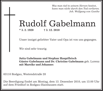 Traueranzeigen Von Rudolf Gabelmann Trauer Op Online De