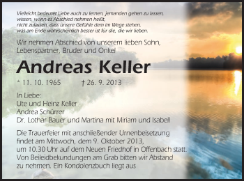 Traueranzeigen Von Andreas Keller Trauer Op Online De