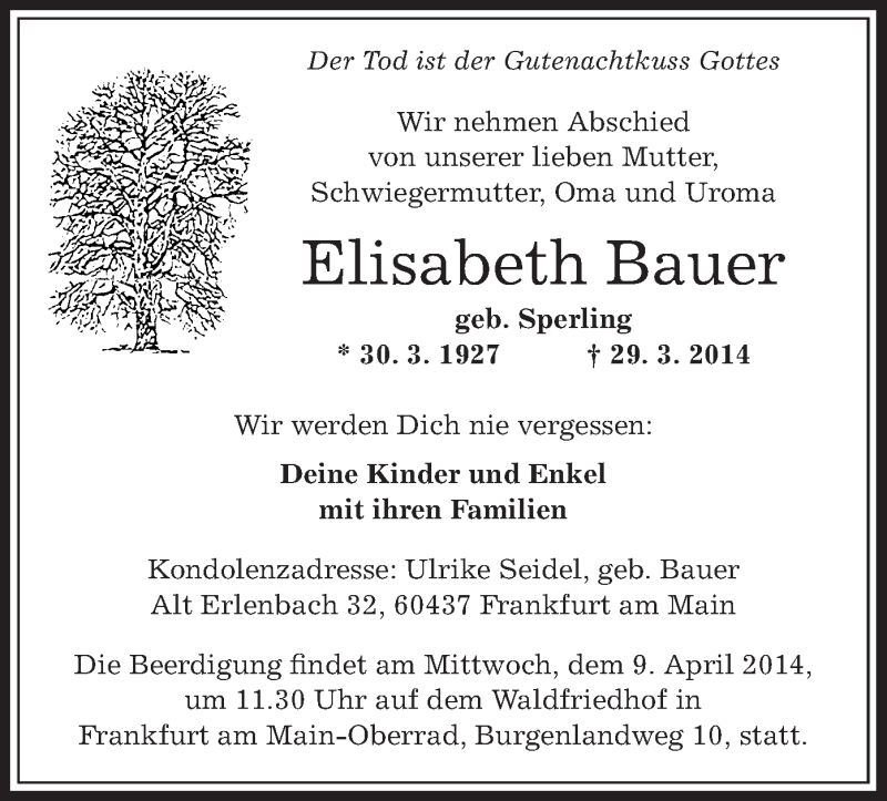 Traueranzeigen Von Elisabeth Bauer Trauer Op Online De