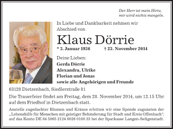 Traueranzeigen von Klaus Dörrie trauer op online de