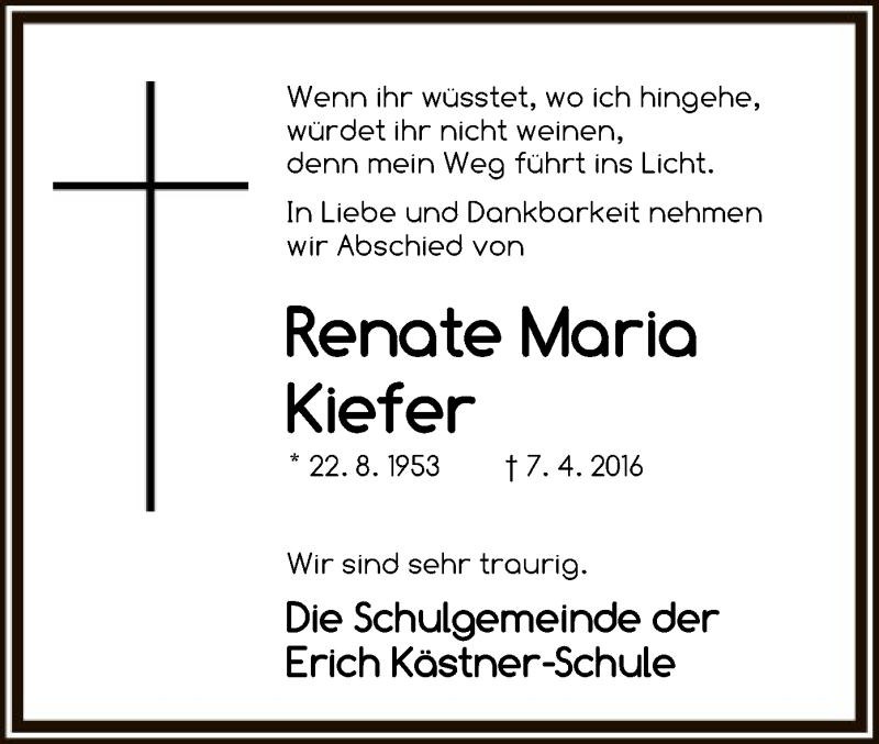 Traueranzeigen Von Renate Maria Kiefer Trauer Op Online De