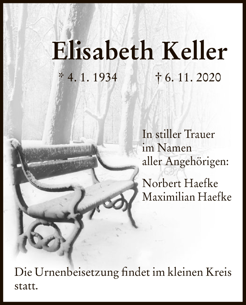 Traueranzeigen Von Elisabeth Keller Trauer Op Online De