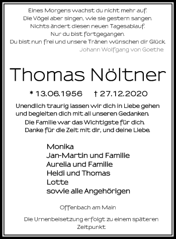 Traueranzeigen Von Thomas N Ltner Trauer Op Online De