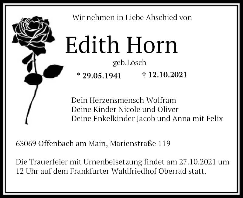 Traueranzeigen Von Edith Horn Trauer Op Online De