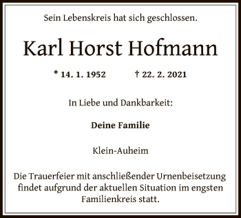 Traueranzeigen Von Karl Horst Hofmann Trauer Op Online De