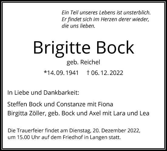 Traueranzeigen Von Brigitte Bock Trauer Op Online De