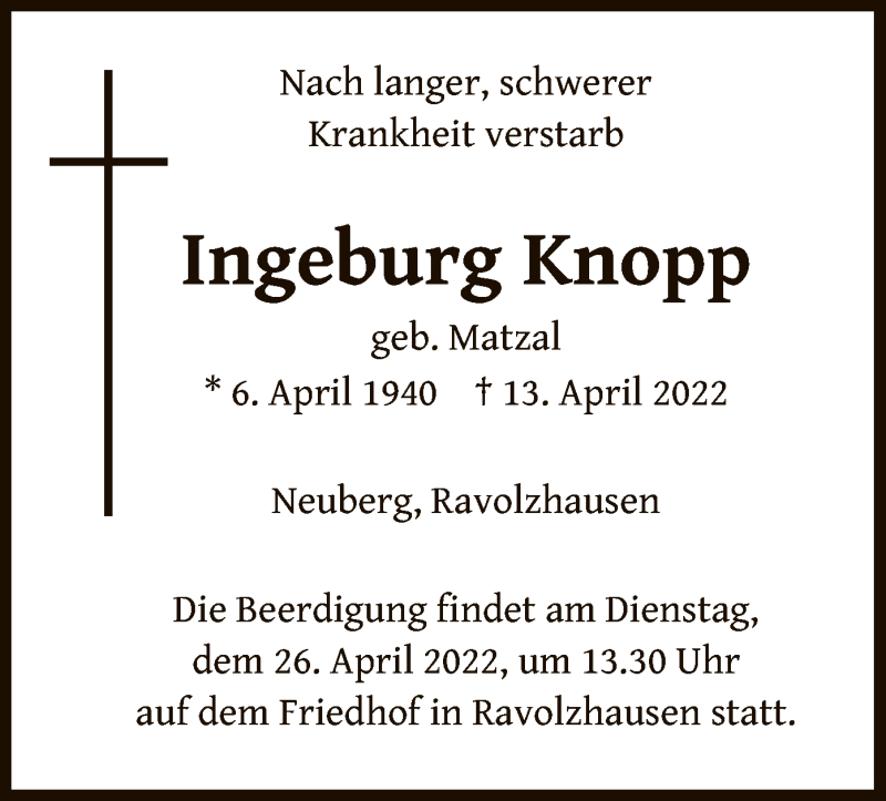 Traueranzeigen Von Ingeburg Knopp Trauer Op Online De