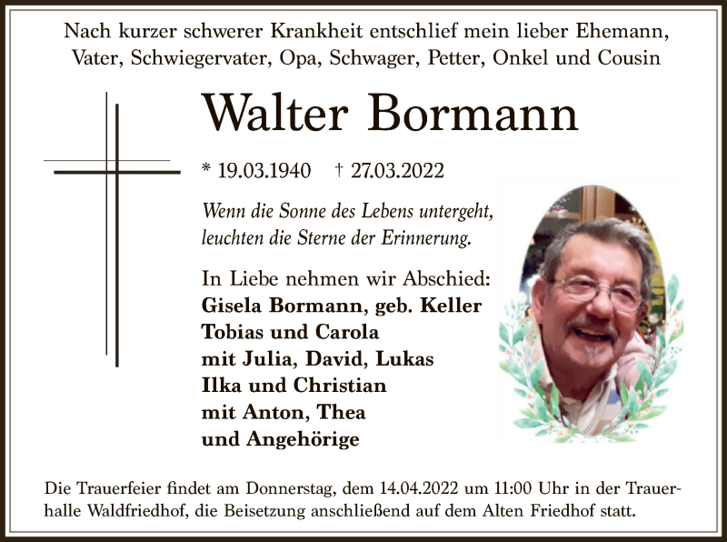 Traueranzeigen Von Walter Bormann Trauer Op Online De