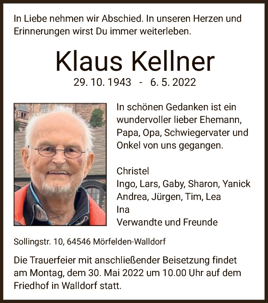 Traueranzeigen Von Klaus Kellner Trauer Op Online De