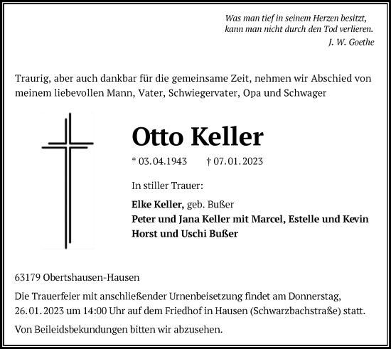 Traueranzeigen Von Otto Keller Trauer Op Online De