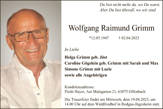 Traueranzeigen Von Wolfgang Raimund Grimm Trauer Op Online De