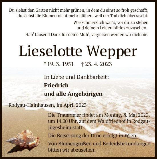 Traueranzeigen Von Lieselotte Wepper Trauer Op Online De