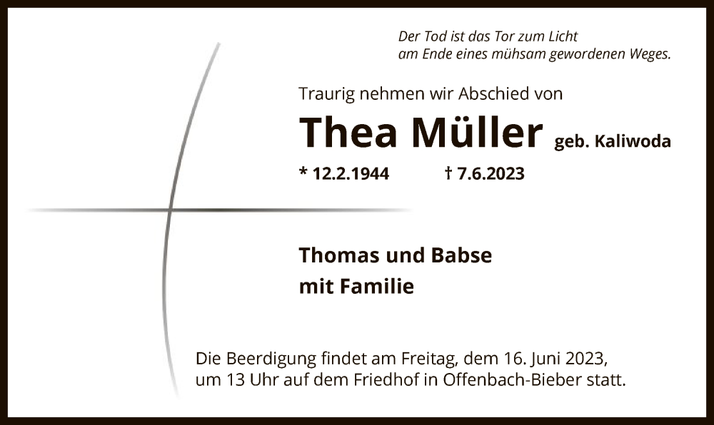 Traueranzeigen Von Thea M Ller Trauer Op Online De