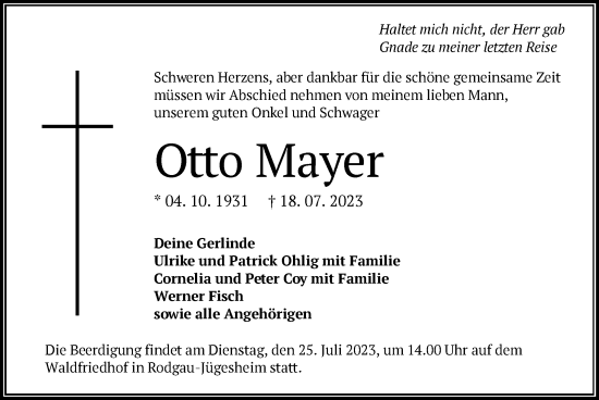 Traueranzeigen Von Otto Mayer Trauer Op Online De