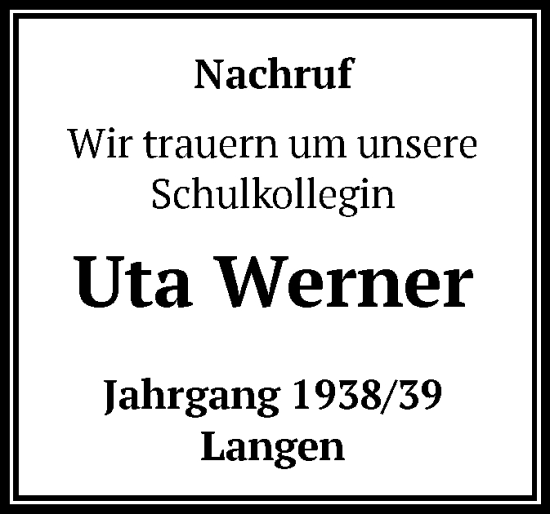 Traueranzeige von Uta Werner von OF