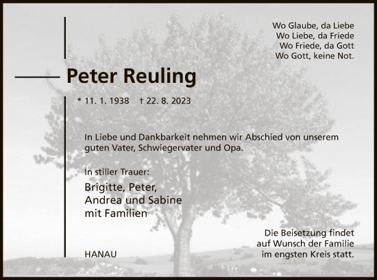 Traueranzeigen Von Peter Reuling Trauer Op Online De