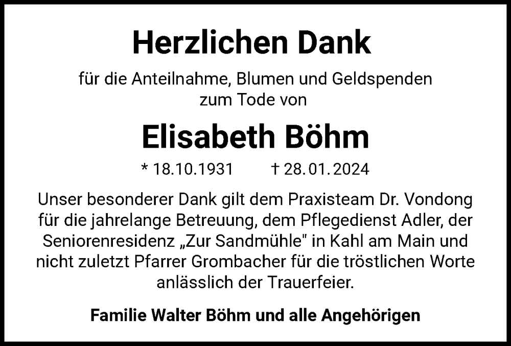 Traueranzeigen Von Elisabeth B Hm Trauer Op Online De