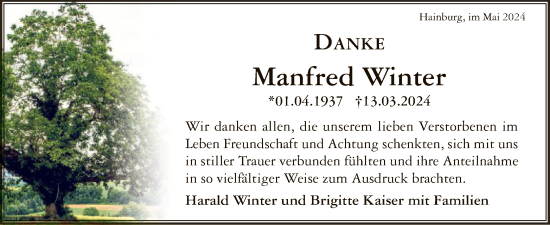 Traueranzeige von Manfred Winter von OF