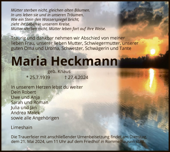 Traueranzeige von Maria Heckmann von OF
