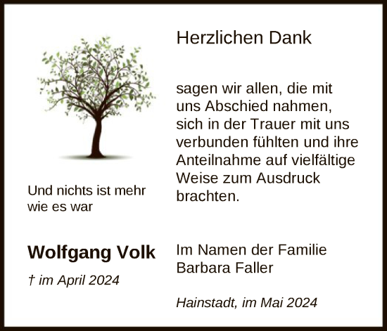 Traueranzeige von Wolfgang Volk von OF