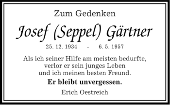 Traueranzeige von Josef Gärtner von OFFENBACH-POST/HANAU-POST