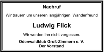 Traueranzeige von Ludwig Flick von OFFENBACH-POST/HANAU-POST