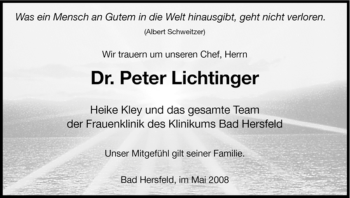 Traueranzeige von Peter Lichtinger von OFFENBACH-POST/HANAU-POST