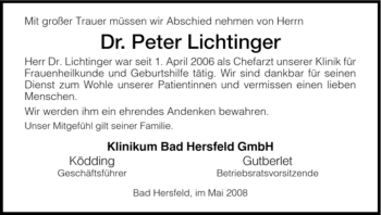 Traueranzeige von Peter Lichtinger von OFFENBACH-POST/HANAU-POST