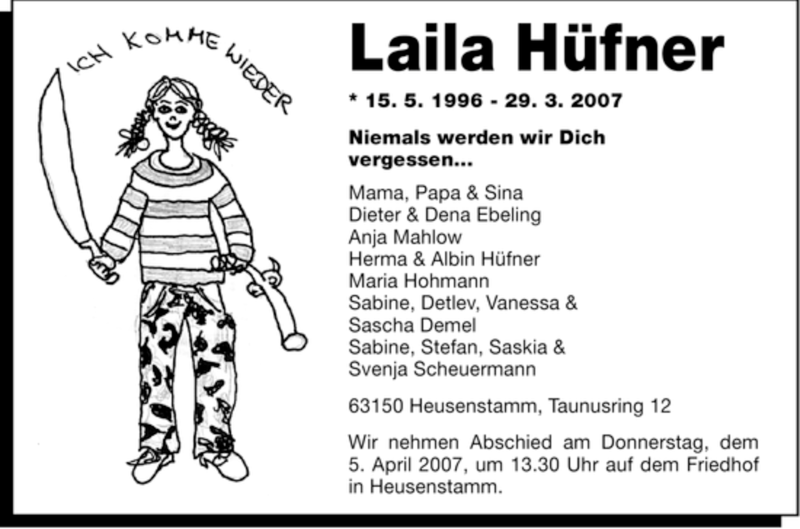  Traueranzeige für Laila Hüfner vom 03.04.2007 aus OFFENBACH-POST/HANAU-POST