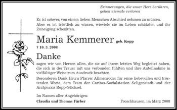 Traueranzeige von Maria Kemmerer von OFFENBACH-POST/HANAU-POST