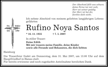 Traueranzeige von Rufino Noya Santos von OFFENBACH-POST/HANAU-POST