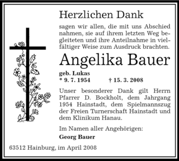 Traueranzeige von Angelika Bauer von OFFENBACH-POST/HANAU-POST