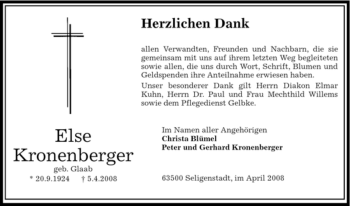 Traueranzeige von Else Kronenberger von OFFENBACH-POST/HANAU-POST