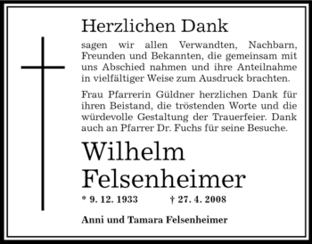 Traueranzeige von Wilhelm Felsenheimer von OFFENBACH-POST/HANAU-POST