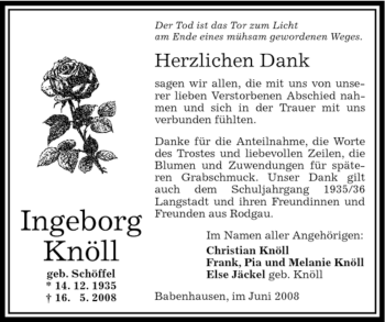 Traueranzeige von Ingeborg Knöll von OFFENBACH-POST/HANAU-POST