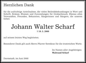 Traueranzeige von Johann Walter Scharf von OFFENBACH-POST/HANAU-POST