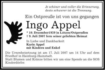 Traueranzeige von Ingo Appel von OFFENBACH-POST/HANAU-POST