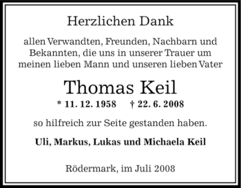 Traueranzeige von Thomas Keil von OFFENBACH-POST/HANAU-POST