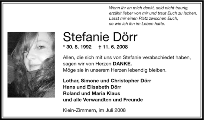  Traueranzeige für Stefanie Dörr vom 12.07.2008 aus OFFENBACH-POST/HANAU-POST