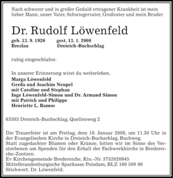 Traueranzeige von Rudolf Löwenfeld von OFFENBACH-POST/HANAU-POST