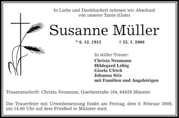 Traueranzeige von Susanne Müller von OFFENBACH-POST/HANAU-POST