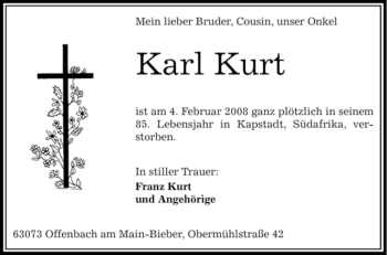 Traueranzeige von Karl Kurt von OFFENBACH-POST/HANAU-POST