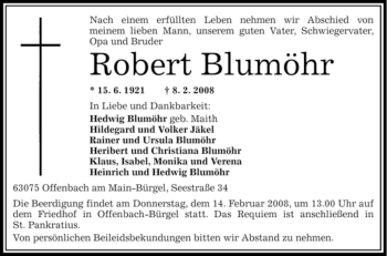 Traueranzeige von Robert Blumöhr von OFFENBACH-POST/HANAU-POST