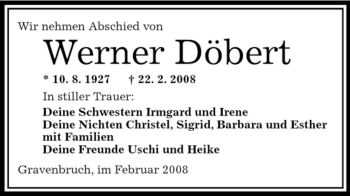 Traueranzeige von Werner Döbert von OFFENBACH-POST/HANAU-POST