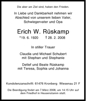 Traueranzeige von Erich W. Rüskamp von OFFENBACH-POST/HANAU-POST