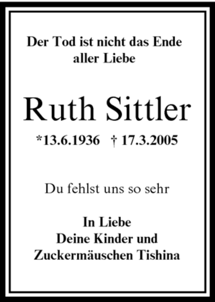  Traueranzeige für Ruth Sittler vom 17.03.2008 aus OFFENBACH-POST/HANAU-POST