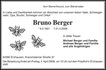 Traueranzeige von Bruno Berger von OFFENBACH-POST/HANAU-POST