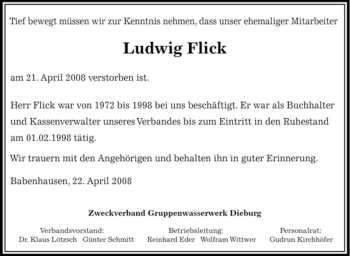 Traueranzeige von Ludwig Flick von OFFENBACH-POST/HANAU-POST